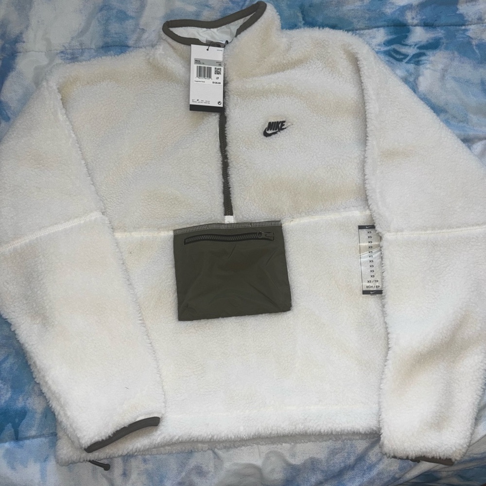 Nike White Fleece with Black Logo and Olive Pocket
